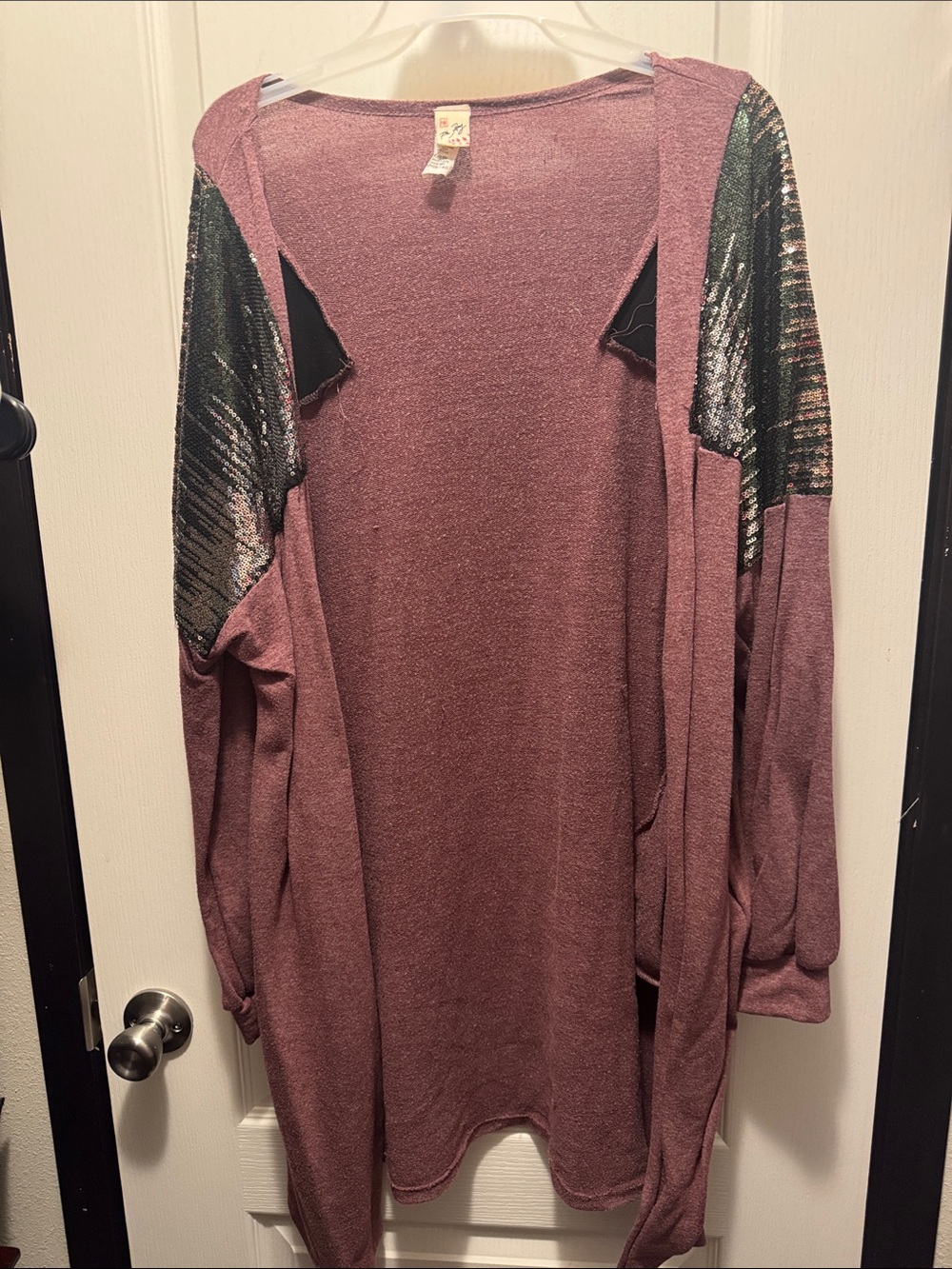 Women’s Boutique Dusty Rose Open Front Sweater Cardigan with Sequin Shoulders